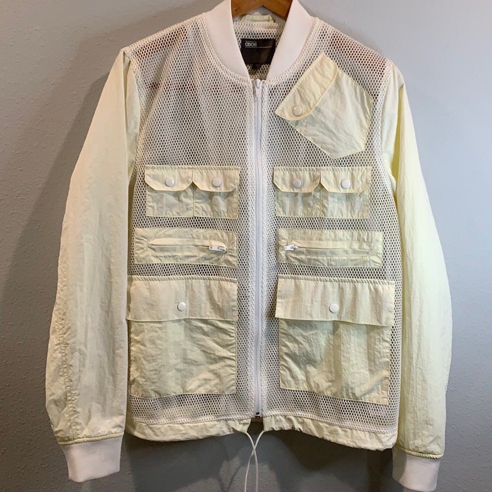 ASOS Beach Mesh Zip Jacket - Pockets - Zippers - Off White Vintage Size M